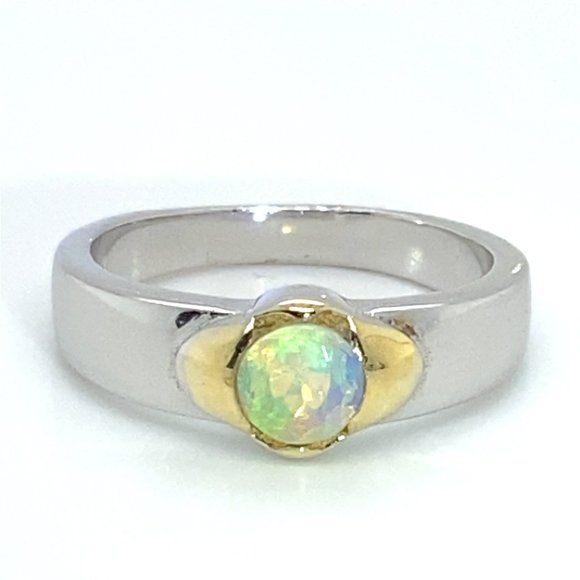 Welo Opal .56ct Golden Rhodium Finish Solid 925 Sterling Silver Ring
